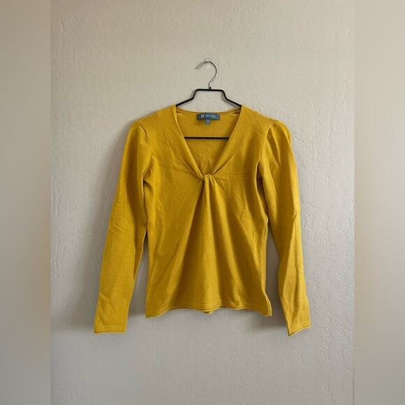 Title Nine Mustard Yellow Salt Twist Knot V Neck Sweater XS - Picture 1 of 4